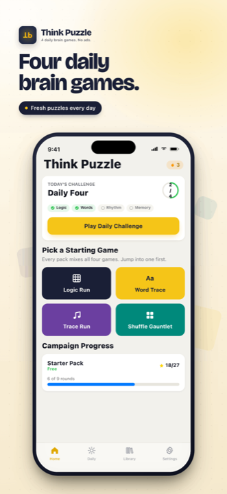 Think Puzzle home screen with the Daily Four